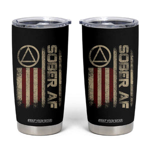 Sober AF Tumbler Cup Alcoholism Addiction Recovery Rehabilitation Vintage American Flag TS11 Black Print Your Wear