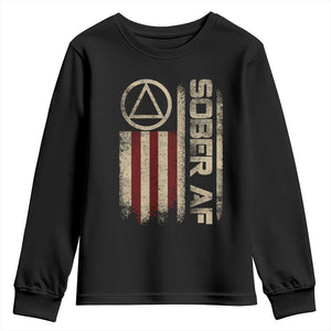 Sober AF Youth Sweatshirt Alcoholism Addiction Recovery Rehabilitation Vintage American Flag TS11 Black Print Your Wear
