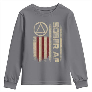 Sober AF Youth Sweatshirt Alcoholism Addiction Recovery Rehabilitation Vintage American Flag TS11 Charcoal Print Your Wear