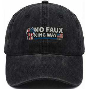 Funny No Faux King Way 8647 Washed Cotton Baseball Cap Vintage American Flag TS11 Print Your Wear