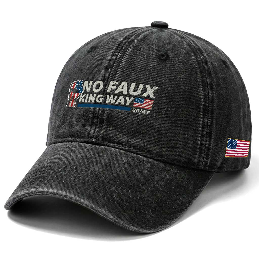 Funny No Faux King Way 8647 Washed Cotton Baseball Cap Vintage American Flag TS11 Print Your Wear