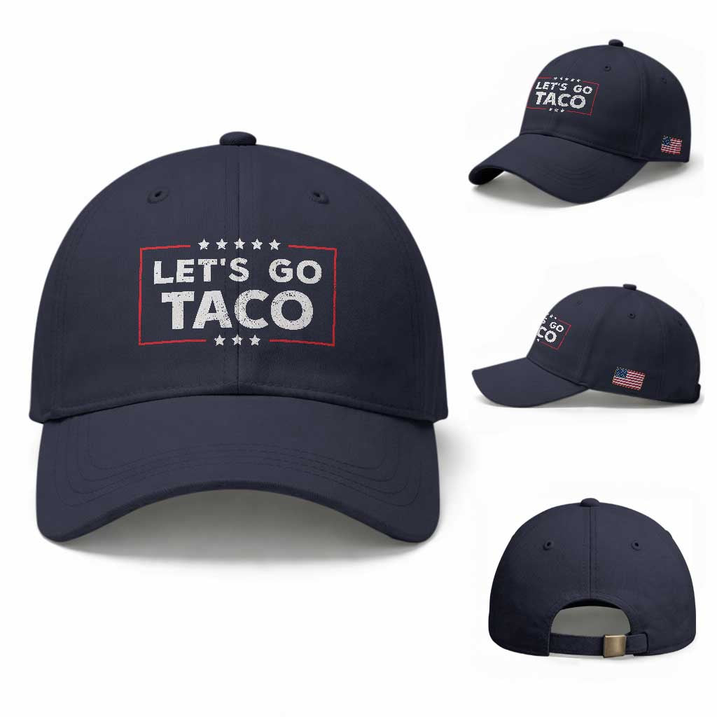 Funny Let's Go Taco Baseball Cap Vintage Star Stripes TS11 Baseball Cap Universal Fit Navy Print Your Wear