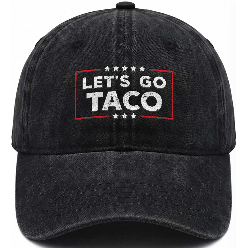 Funny Let's Go Taco Washed Cotton Baseball Cap Vintage Star Stripes TS11 Print Your Wear