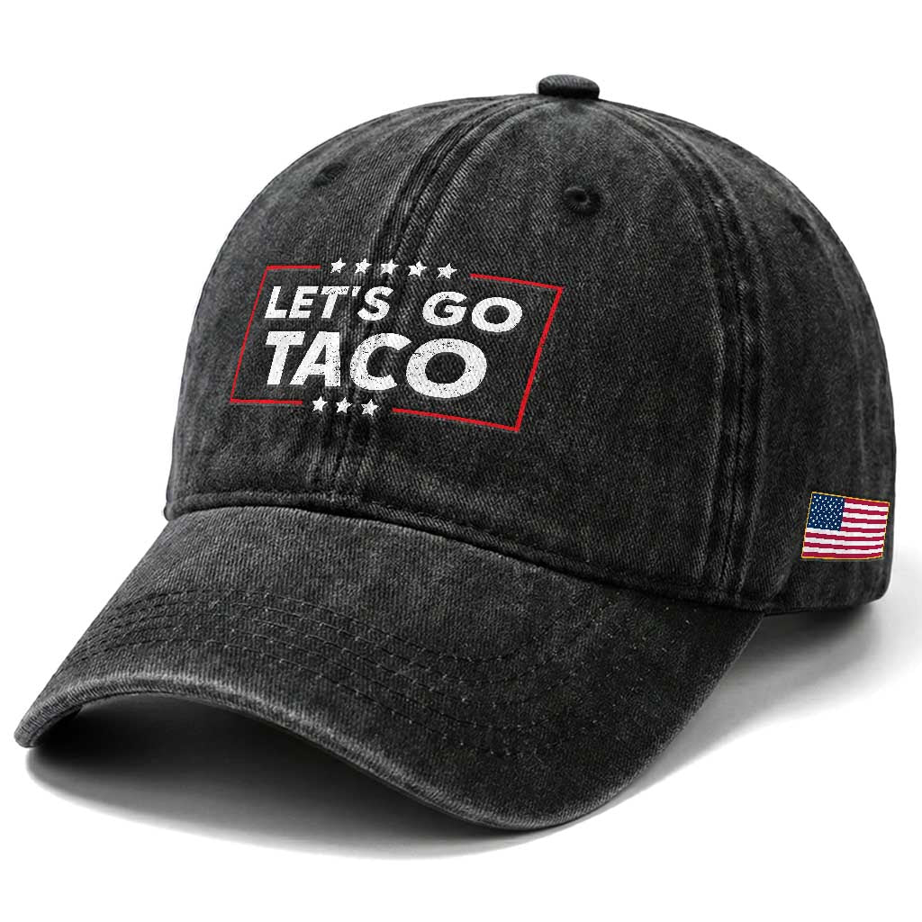 Funny Let's Go Taco Washed Cotton Baseball Cap Vintage Star Stripes TS11 Print Your Wear