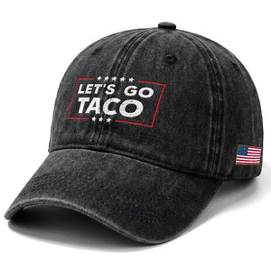 Funny Let's Go Taco Washed Cotton Baseball Cap Vintage Star Stripes TS11 Print Your Wear