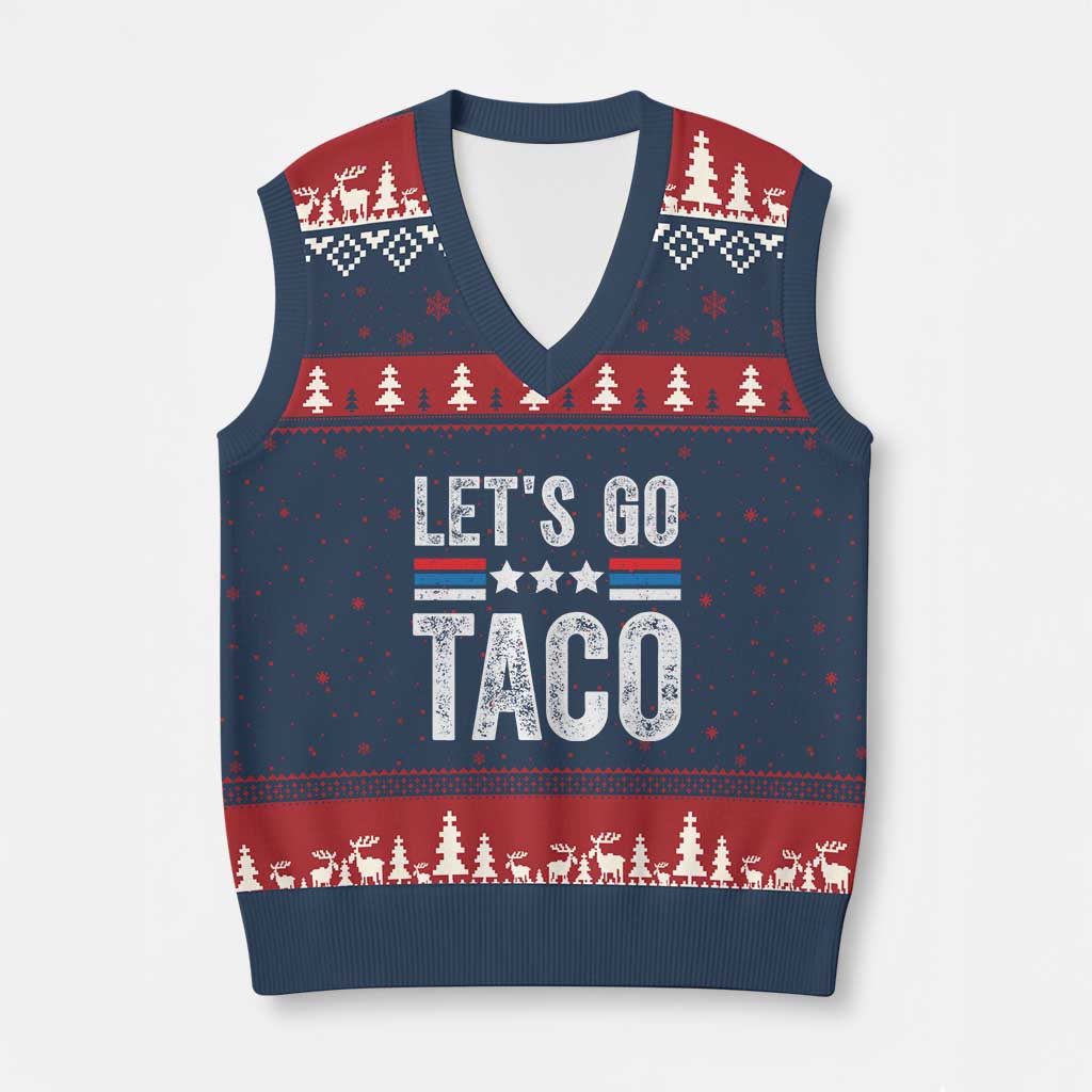 Funny Let's Go Taco Always Chickens Out V-Neck Knit Sweater Vest Vintage Star Stripes TS11 Navy Red Print Your Wear