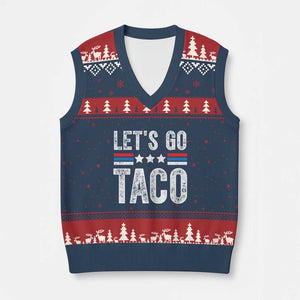 Funny Let's Go Taco Always Chickens Out V-Neck Knit Sweater Vest Vintage Star Stripes TS11 Navy Red Print Your Wear