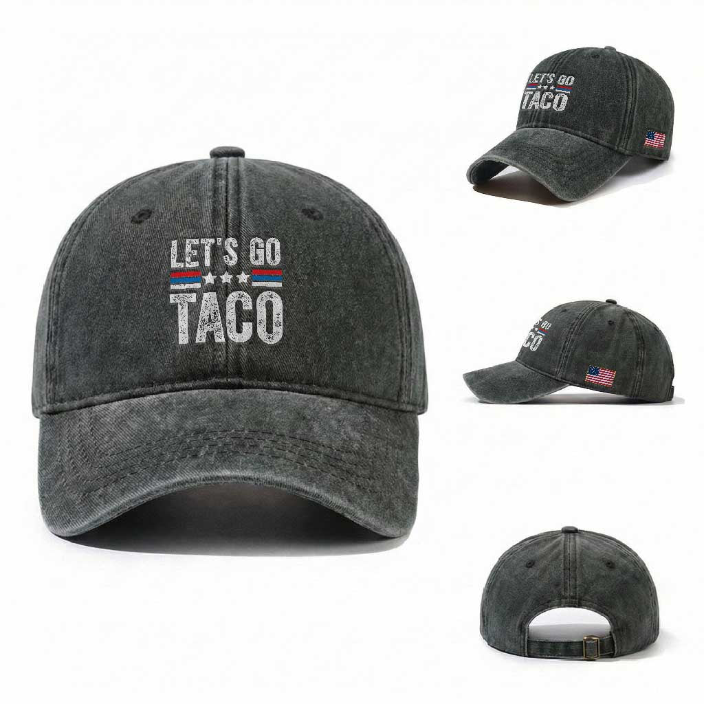 Funny Let's Go Taco Always Chickens Out Washed Cotton Baseball Cap Vintage Star Stripes TS11 Washed Cap Universal Fit Dark Green Print Your Wear