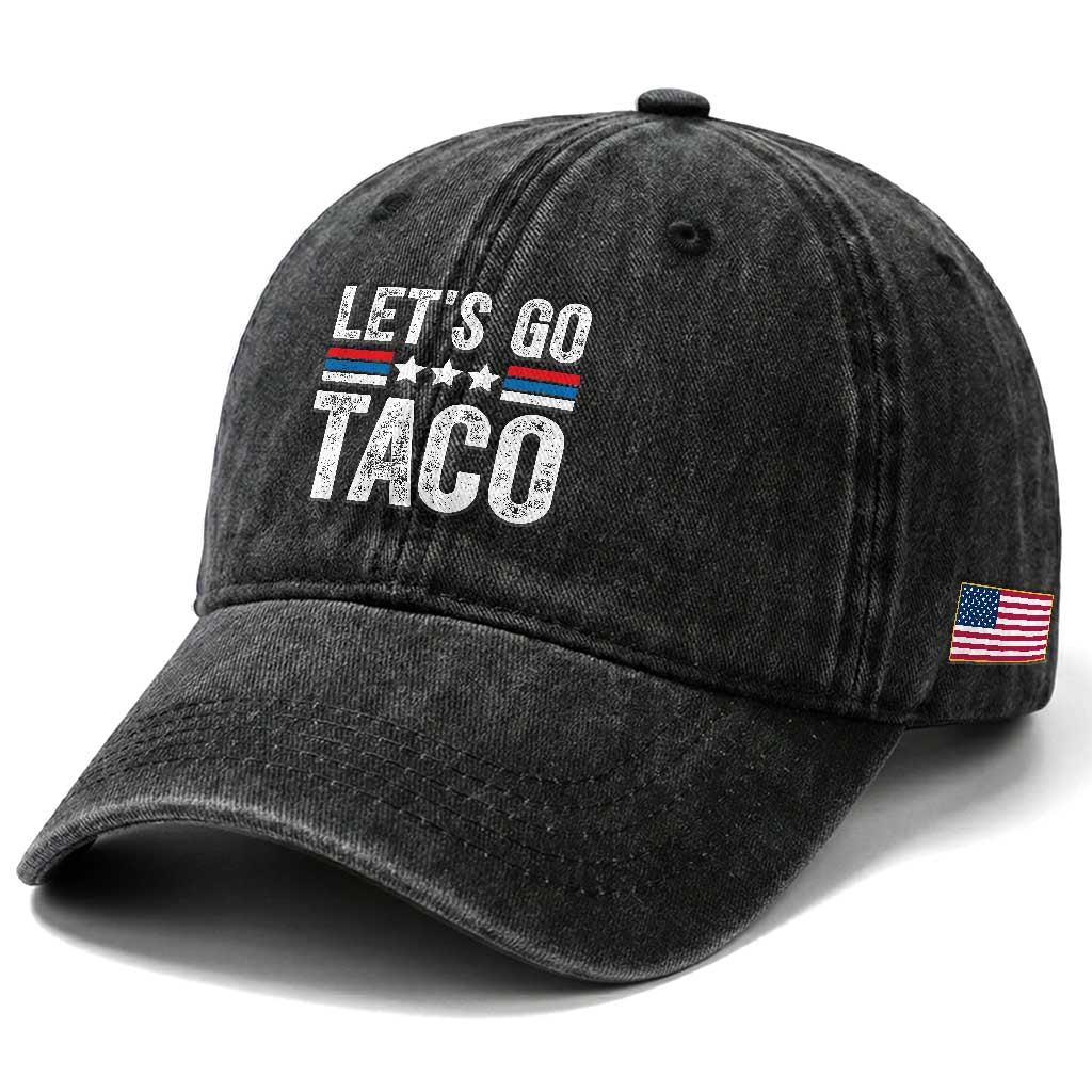 Funny Let's Go Taco Always Chickens Out Washed Cotton Baseball Cap Vintage Star Stripes TS11 Print Your Wear
