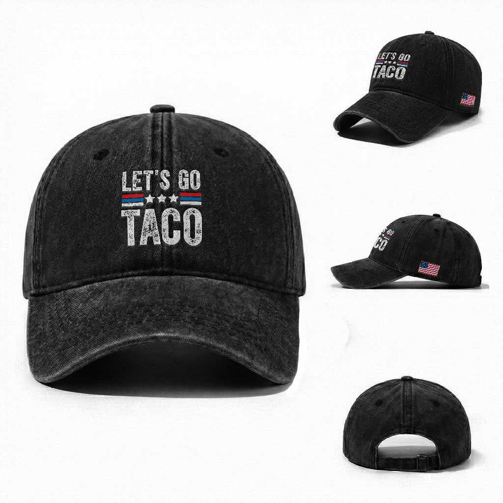 Funny Let's Go Taco Always Chickens Out Washed Cotton Baseball Cap Vintage Star Stripes TS11 Washed Cap Universal Fit Black Print Your Wear