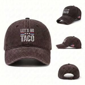 Funny Let's Go Taco Always Chickens Out Washed Cotton Baseball Cap Vintage Star Stripes TS11 Washed Cap Universal Fit Dark Brown Print Your Wear