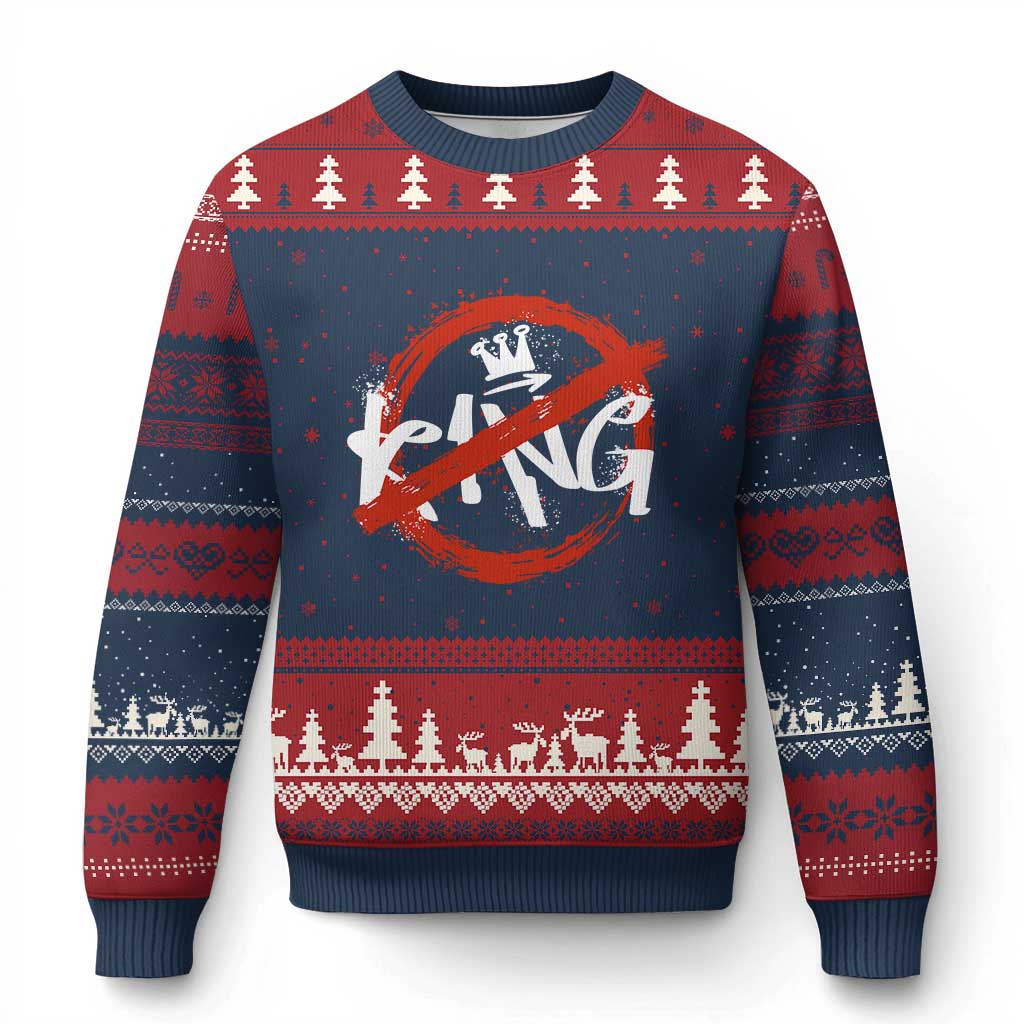 Funny No King Graffiti Style Crown Ugly Christmas Sweater TS11 Navy Red Print Your Wear