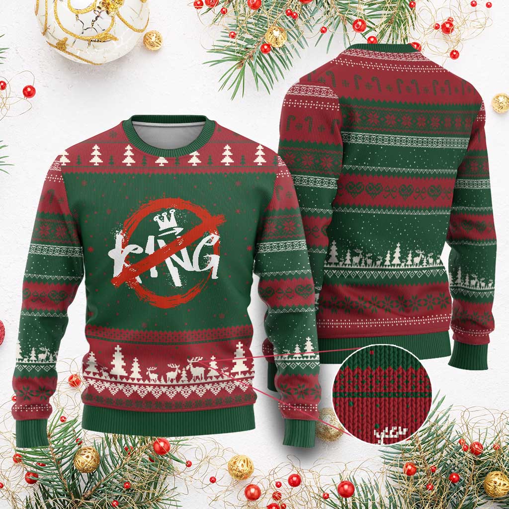 Funny No King Graffiti Style Crown Ugly Christmas Sweater TS11 Red Green Print Your Wear