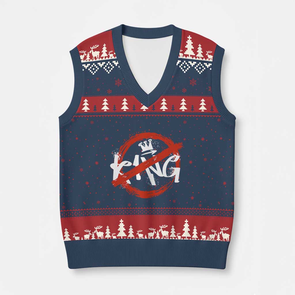 Funny No King Graffiti Style Crown V-Neck Knit Sweater Vest TS11 Navy Red Print Your Wear