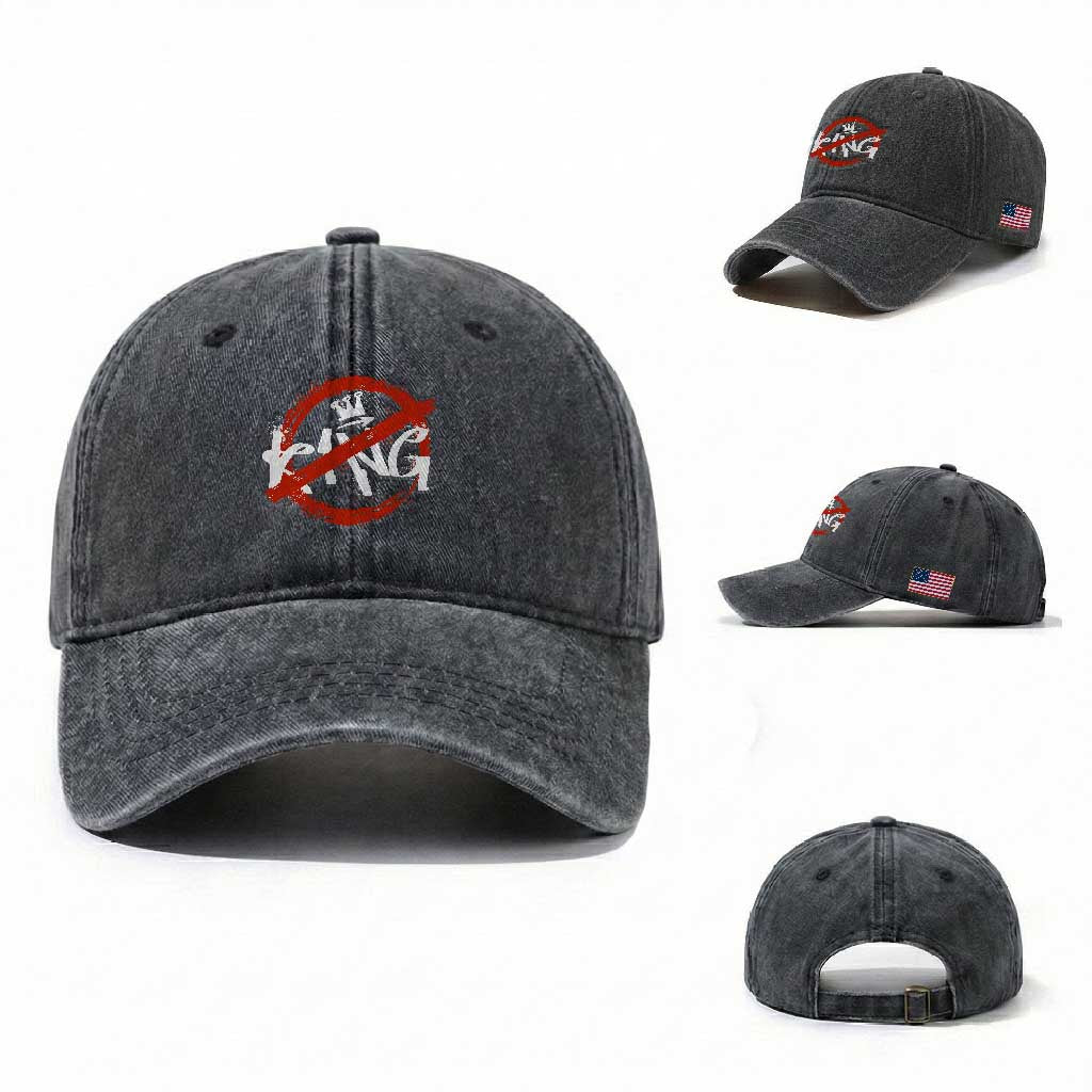 Funny No King Graffiti Style Crown Washed Cotton Baseball Cap TS11 Washed Cap Universal Fit Dark Gray Print Your Wear