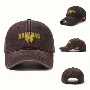 Funny Bananas Coquette Bow Baseball Player Washed Cotton Baseball Cap TS11 Washed Cap Universal Fit Dark Brown Print Your Wear