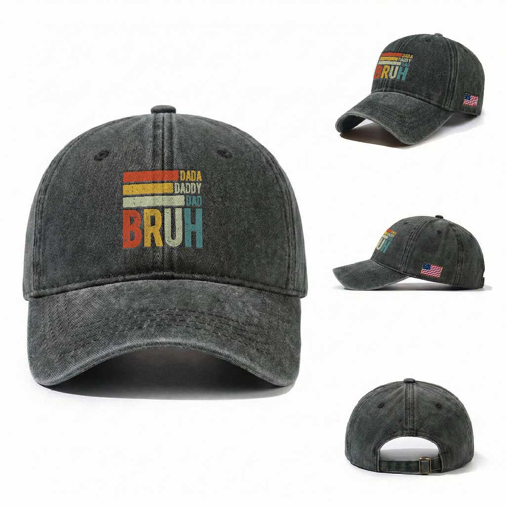 Funny Dada Daddy Dad Bruh Washed Cotton Baseball Cap Fathers Day Vintage Stripes