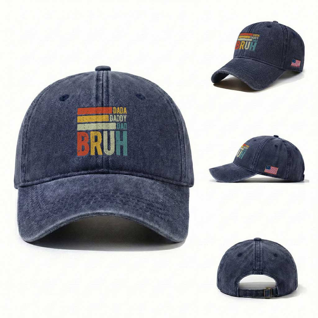 Funny Dada Daddy Dad Bruh Washed Cotton Baseball Cap Fathers Day Vintage Stripes