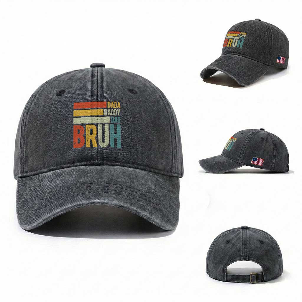 Funny Dada Daddy Dad Bruh Washed Cotton Baseball Cap Fathers Day Vintage Stripes