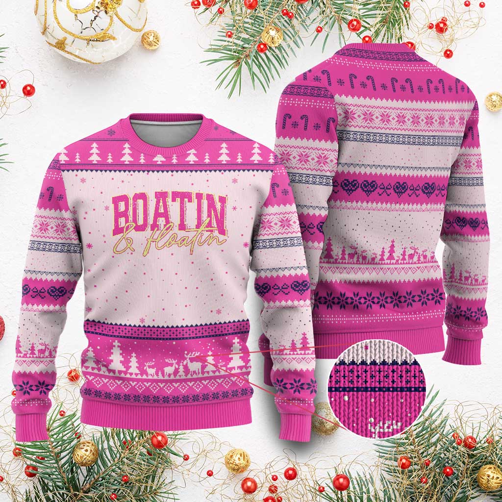 Funny Boating And Floatin Ugly Christmas Sweater Summer Vacation Boat Lake Life TS11 Hot Pink Print Your Wear