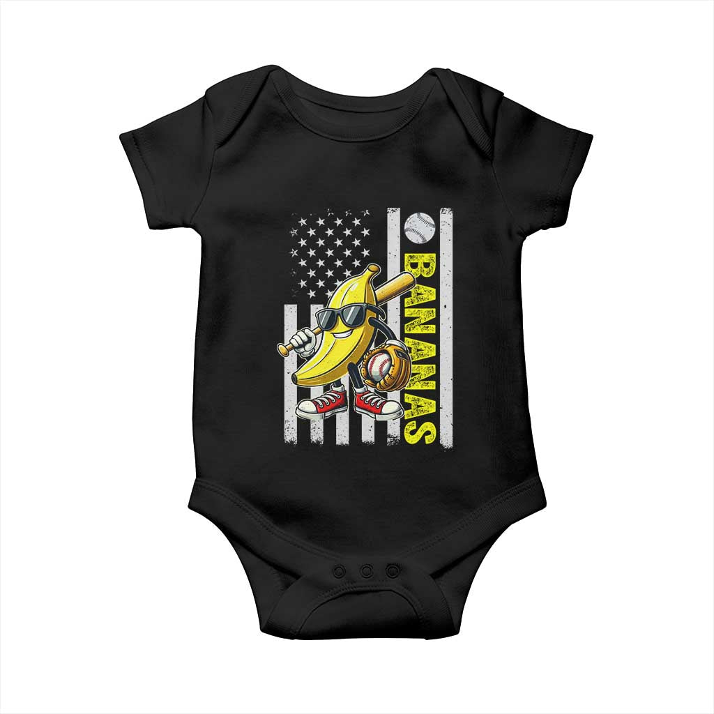 Funny Bananas Lover Baseball Vintage American Flag Baby Onesie TS11 Black Print Your Wear