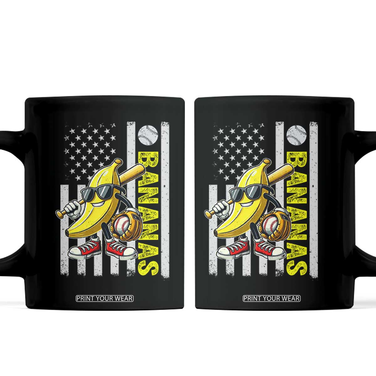 Funny Bananas Lover Baseball Vintage American Flag Coffee Mug TS11 Black Print Your Wear