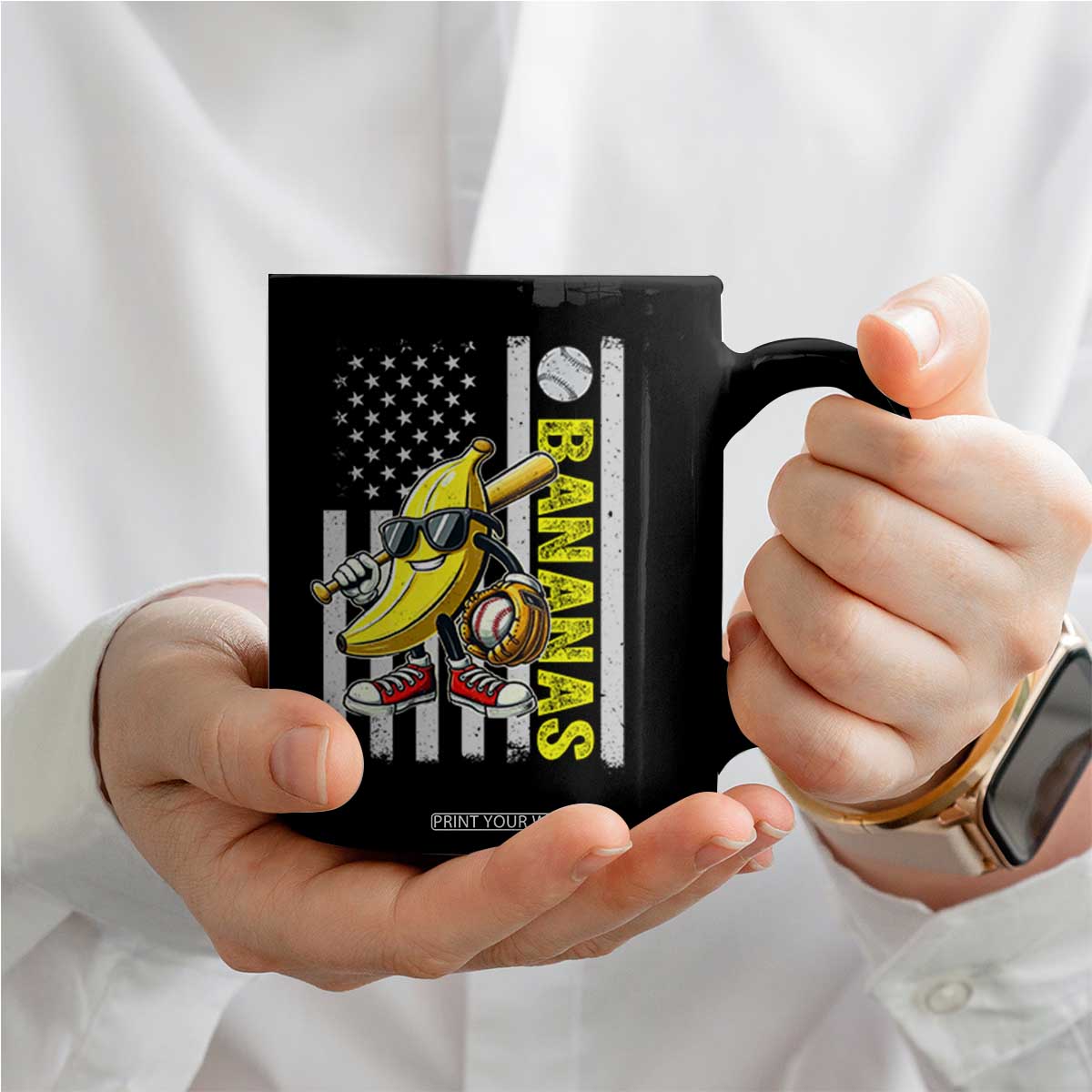 Funny Bananas Lover Baseball Vintage American Flag Coffee Mug TS11 Print Your Wear
