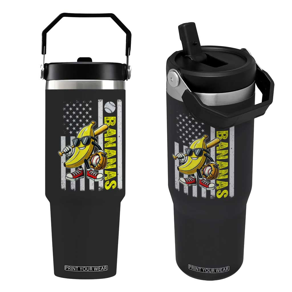 Funny Bananas Lover Baseball Vintage American Flag Flip Straw Tumbler TS11 One Size: 30 oz Black Print Your Wear