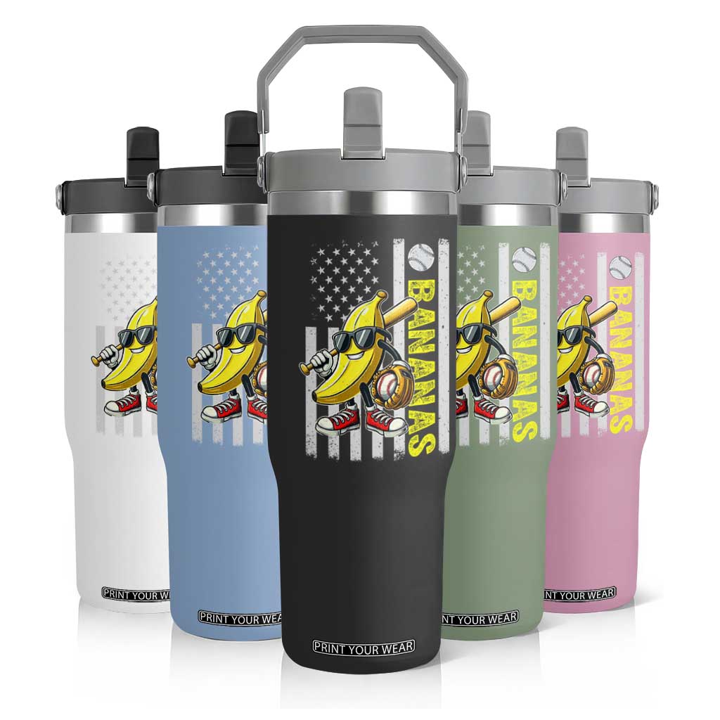 Funny Bananas Lover Baseball Vintage American Flag Flip Straw Tumbler TS11 Print Your Wear