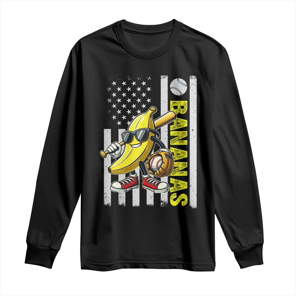 Funny Bananas Lover Baseball Vintage American Flag Long Sleeve Shirt TS11 Black Print Your Wear