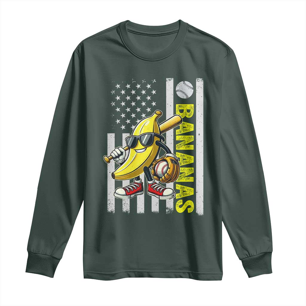 Funny Bananas Lover Baseball Vintage American Flag Long Sleeve Shirt TS11 Dark Forest Green Print Your Wear