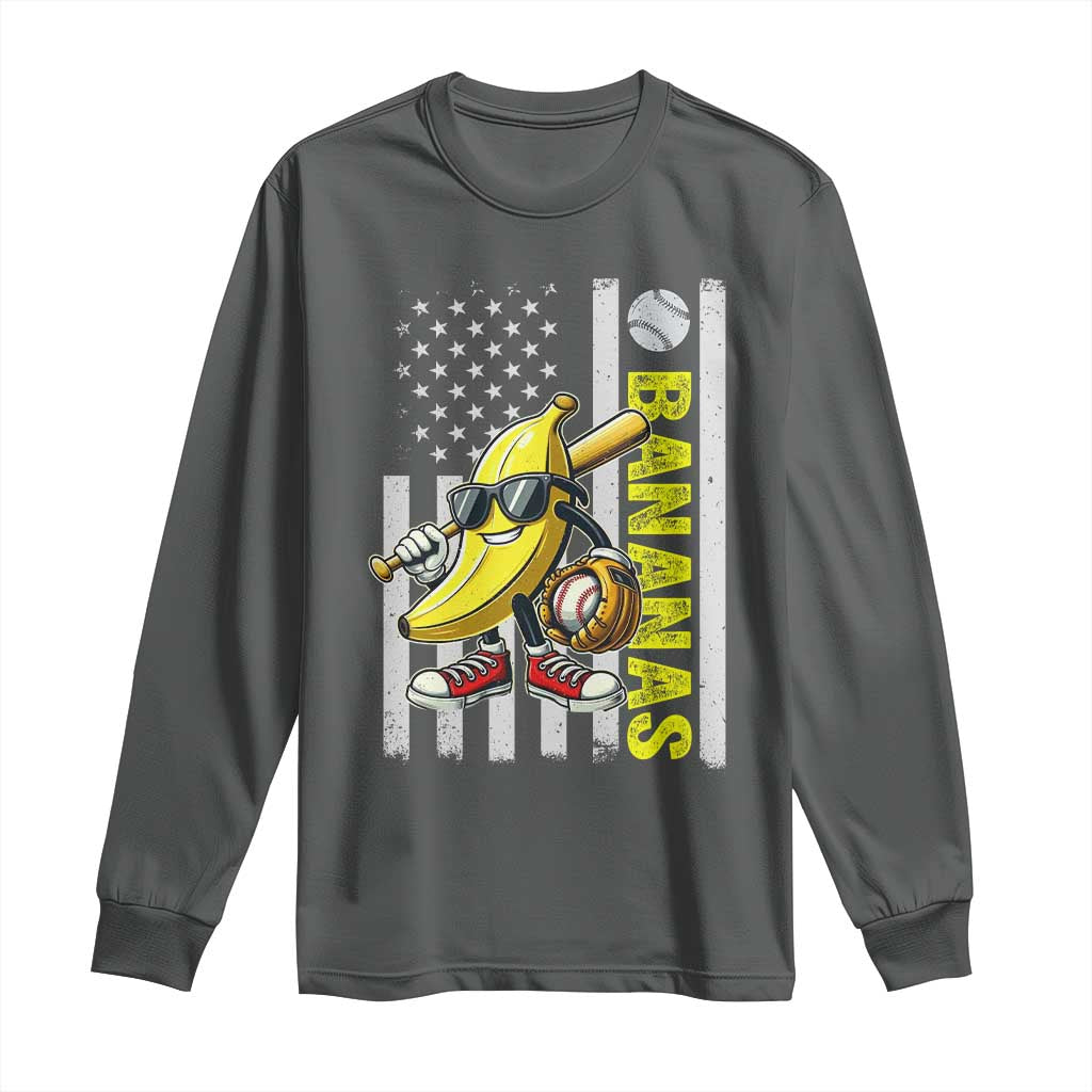 Funny Bananas Lover Baseball Vintage American Flag Long Sleeve Shirt TS11 Dark Heather Print Your Wear