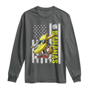 Funny Bananas Lover Baseball Vintage American Flag Long Sleeve Shirt TS11 Dark Heather Print Your Wear