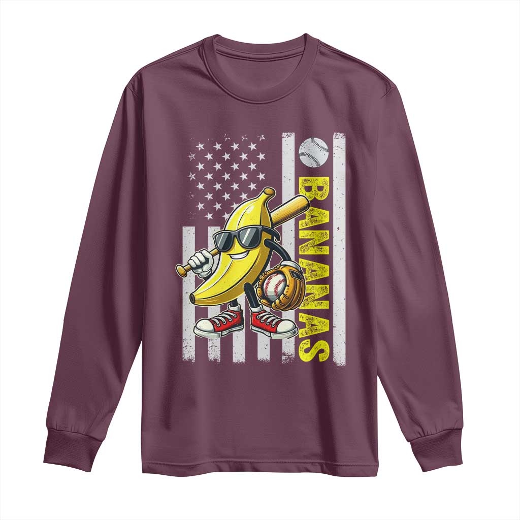 Funny Bananas Lover Baseball Vintage American Flag Long Sleeve Shirt TS11 Maroon Print Your Wear