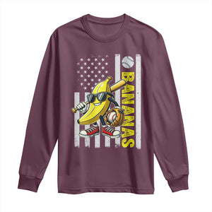 Funny Bananas Lover Baseball Vintage American Flag Long Sleeve Shirt TS11 Maroon Print Your Wear