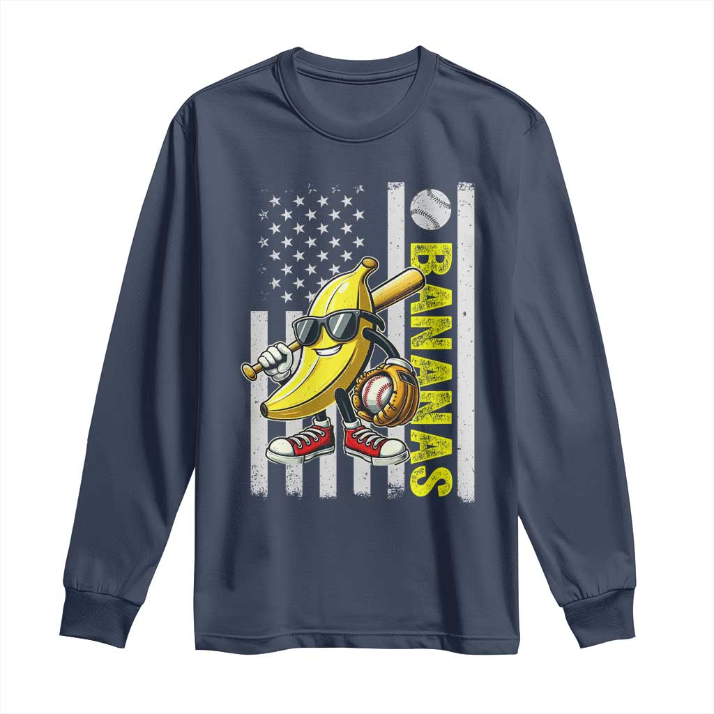 Funny Bananas Lover Baseball Vintage American Flag Long Sleeve Shirt TS11 Navy Print Your Wear