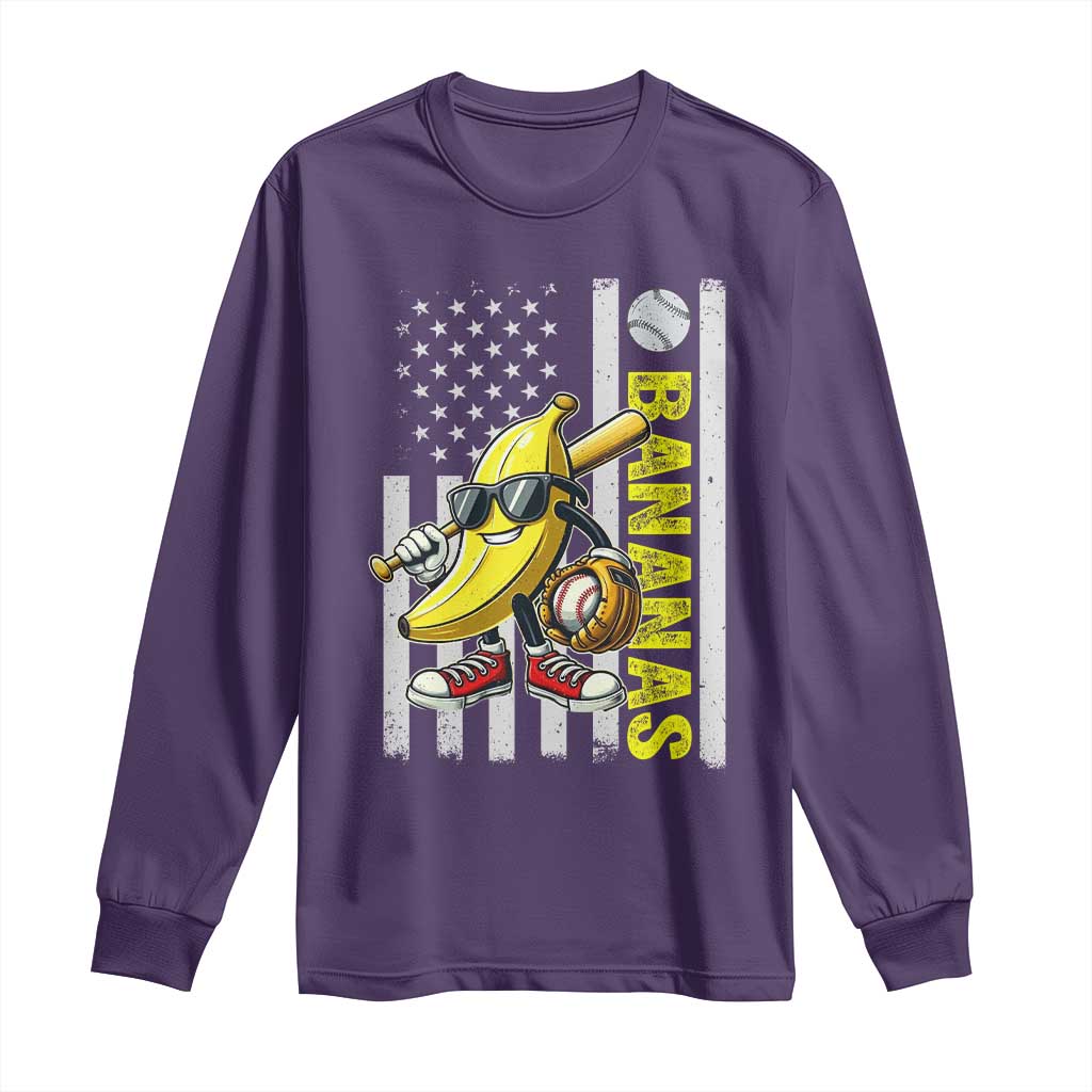 Funny Bananas Lover Baseball Vintage American Flag Long Sleeve Shirt TS11 Purple Print Your Wear