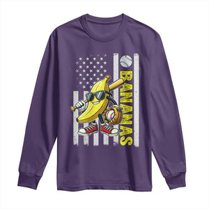 Funny Bananas Lover Baseball Vintage American Flag Long Sleeve Shirt TS11 Purple Print Your Wear