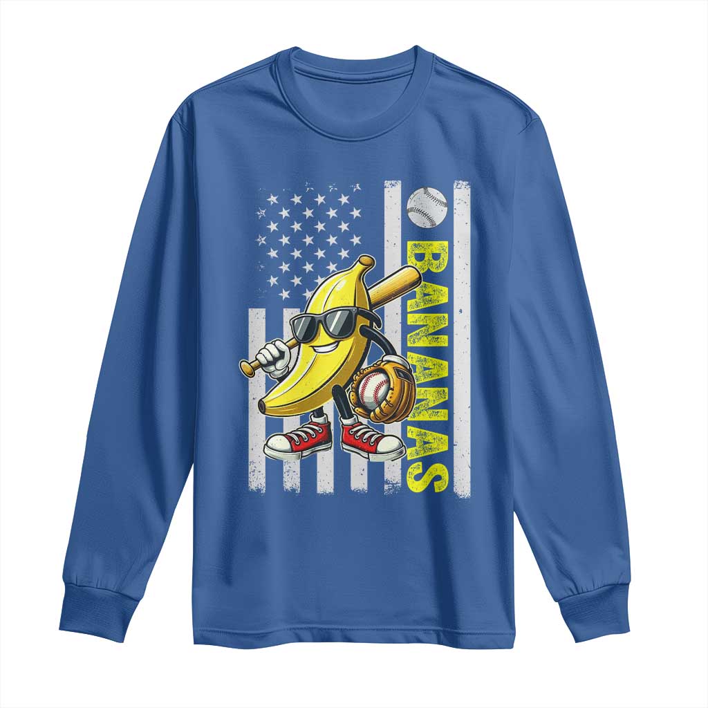 Funny Bananas Lover Baseball Vintage American Flag Long Sleeve Shirt TS11 Royal Blue Print Your Wear