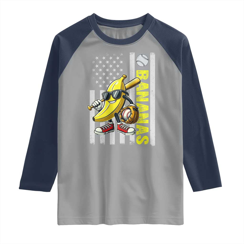 Funny Bananas Lover Baseball Vintage American Flag Raglan Shirt TS11 Sport Gray Navy Print Your Wear