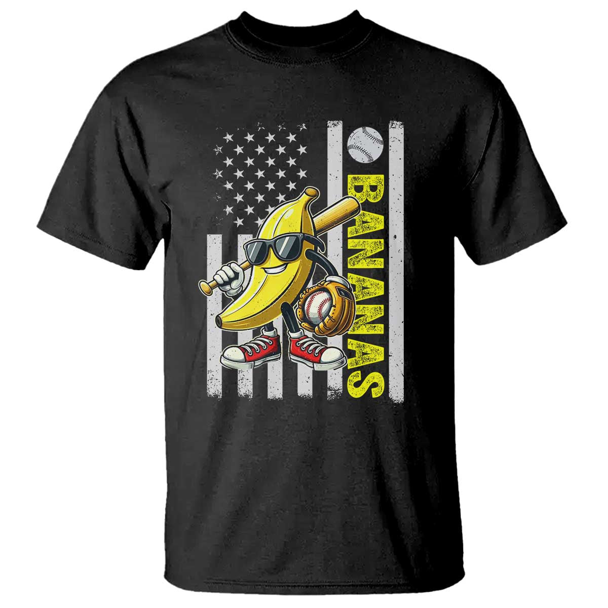 Funny Bananas Lover Baseball Vintage American Flag T Shirt TS11 Black Print Your Wear