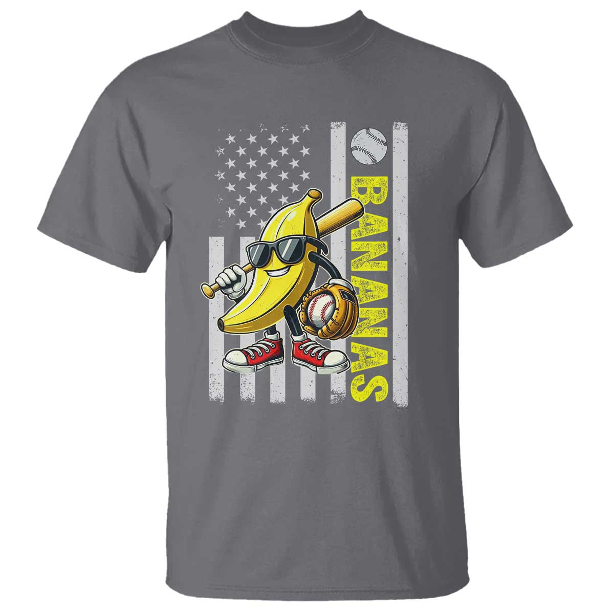 Funny Bananas Lover Baseball Vintage American Flag T Shirt TS11 Charcoal Print Your Wear