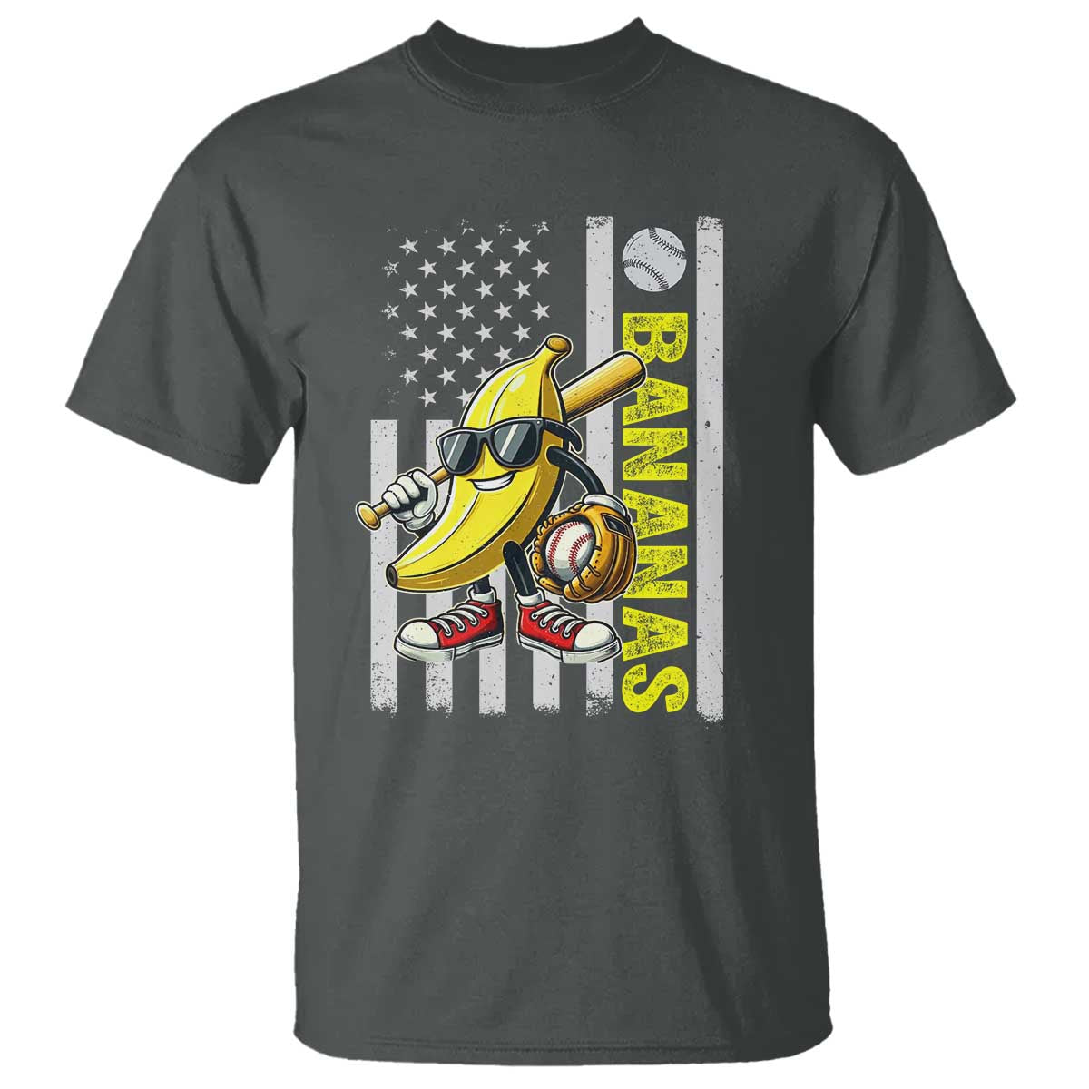 Funny Bananas Lover Baseball Vintage American Flag T Shirt TS11 Dark Heather Print Your Wear