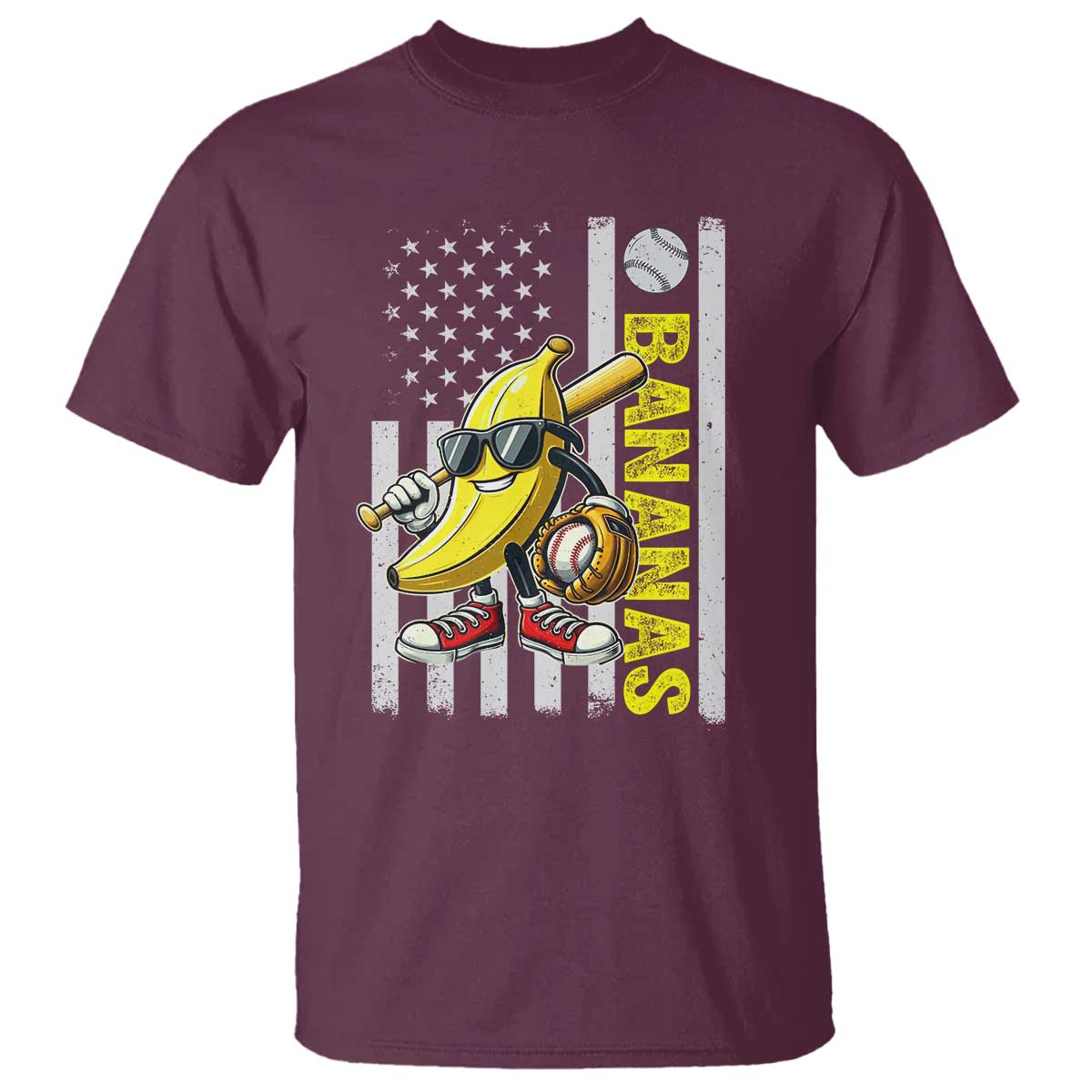 Funny Bananas Lover Baseball Vintage American Flag T Shirt TS11 Maroon Print Your Wear
