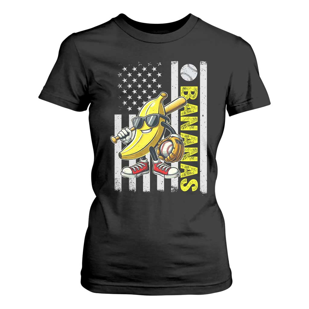 Funny Bananas Lover Baseball Vintage American Flag T Shirt For Women TS11 Black Print Your Wear
