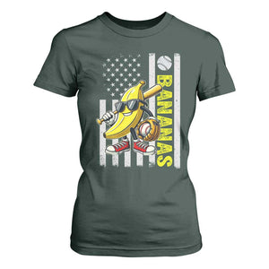 Funny Bananas Lover Baseball Vintage American Flag T Shirt For Women TS11 Dark Forest Green Print Your Wear