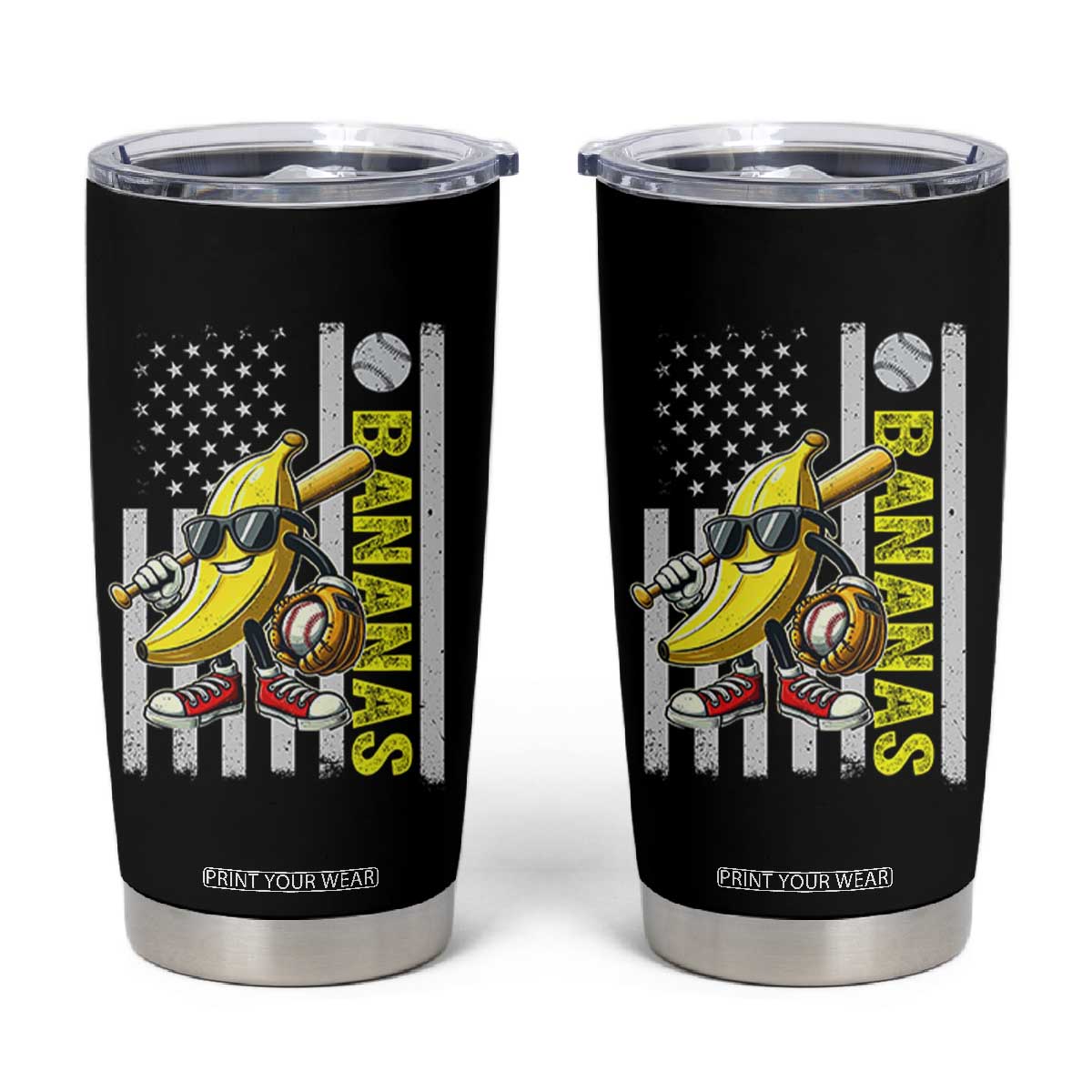 Funny Bananas Lover Baseball Vintage American Flag Tumbler Cup TS11 Black Print Your Wear