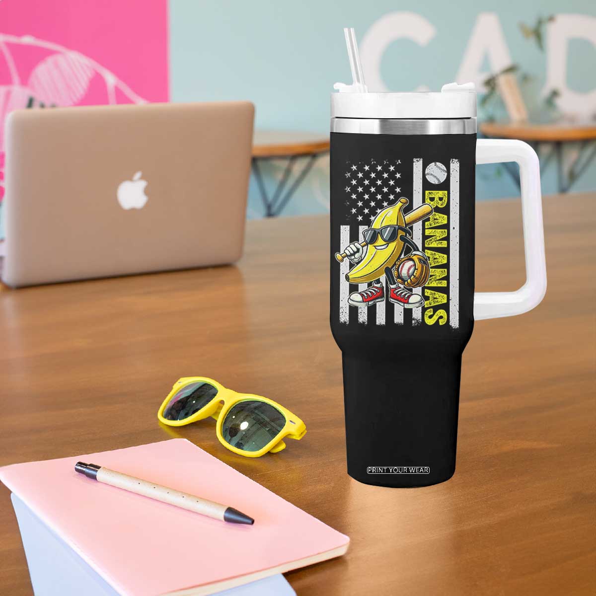Funny Bananas Lover Baseball Vintage American Flag Tumbler With Handle TS11 Print Your Wear