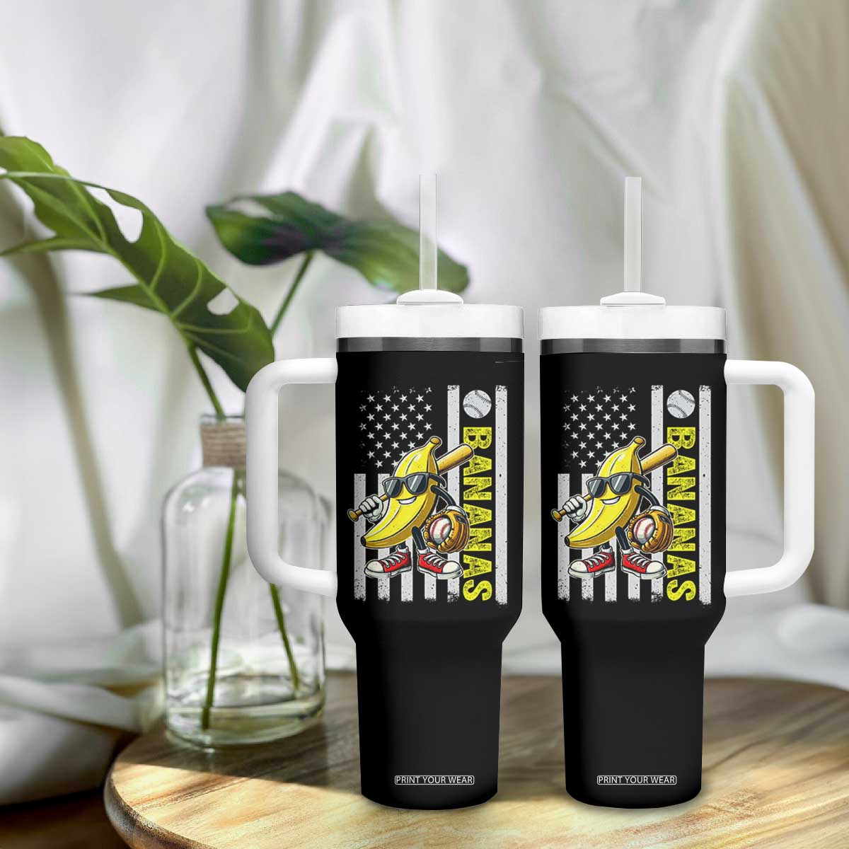 Funny Bananas Lover Baseball Vintage American Flag Tumbler With Handle TS11 Print Your Wear