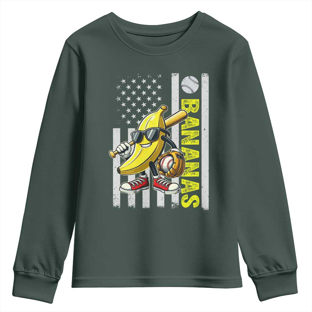 Funny Bananas Lover Baseball Vintage American Flag Youth Sweatshirt TS11 Dark Forest Green Print Your Wear